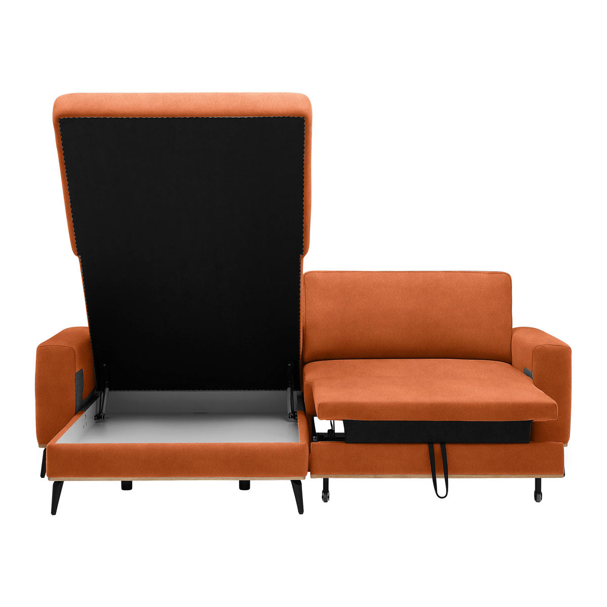 ECKSOFA Lederlook, Mikrofaser Orange  - Schwarz/Orange, Konventionell, Holz/Textil (167/87/234cm) - MID.YOU