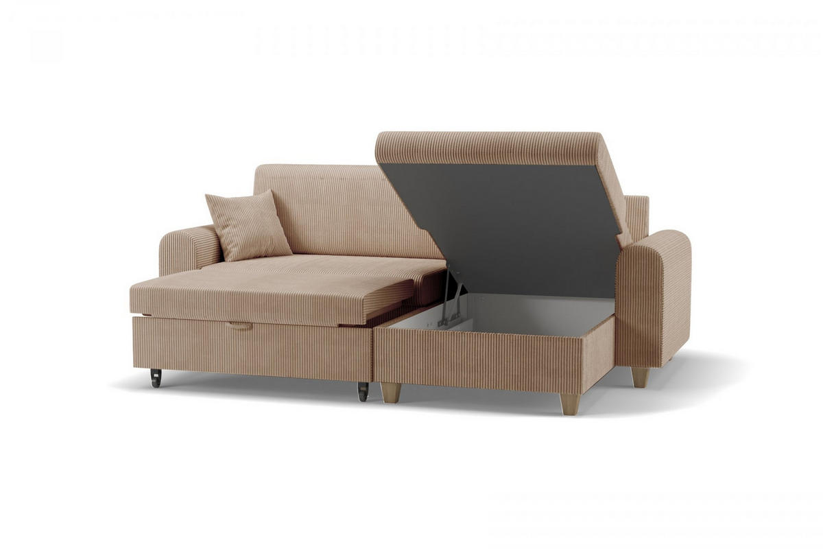 ECKSOFA CORD Hellbraun Velours  - Hellbraun/Beige, Design, Holz/Textil (237/124cm) - MID.YOU