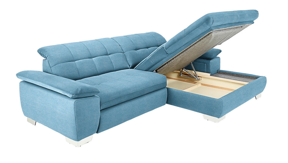 ECKSOFA in Mikrofaser Pastellblau  - Chromfarben/Pastellblau, Design, Textil/Metall (265/180cm) - Carryhome