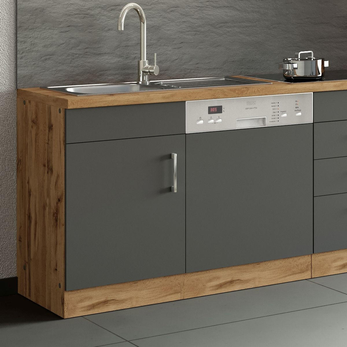 SPÜLENUNTERSCHRANK 110/85/60 cm  in Anthrazit  - Chromfarben/Anthrazit, MODERN, Holzwerkstoff/Metall (110/85/60cm) - Held