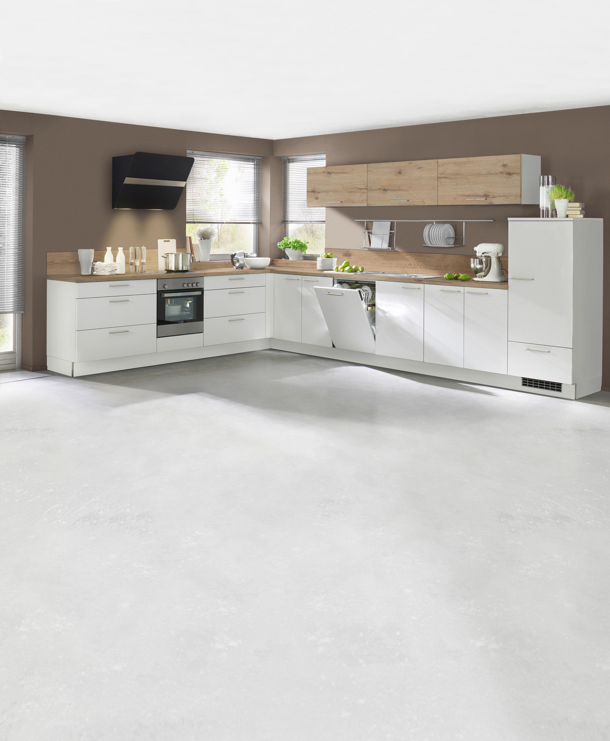 EINBAUKÜCHE   - Weiss/Eichefarben, Design, Holzwerkstoff/Kunststoff - Dieter Knoll