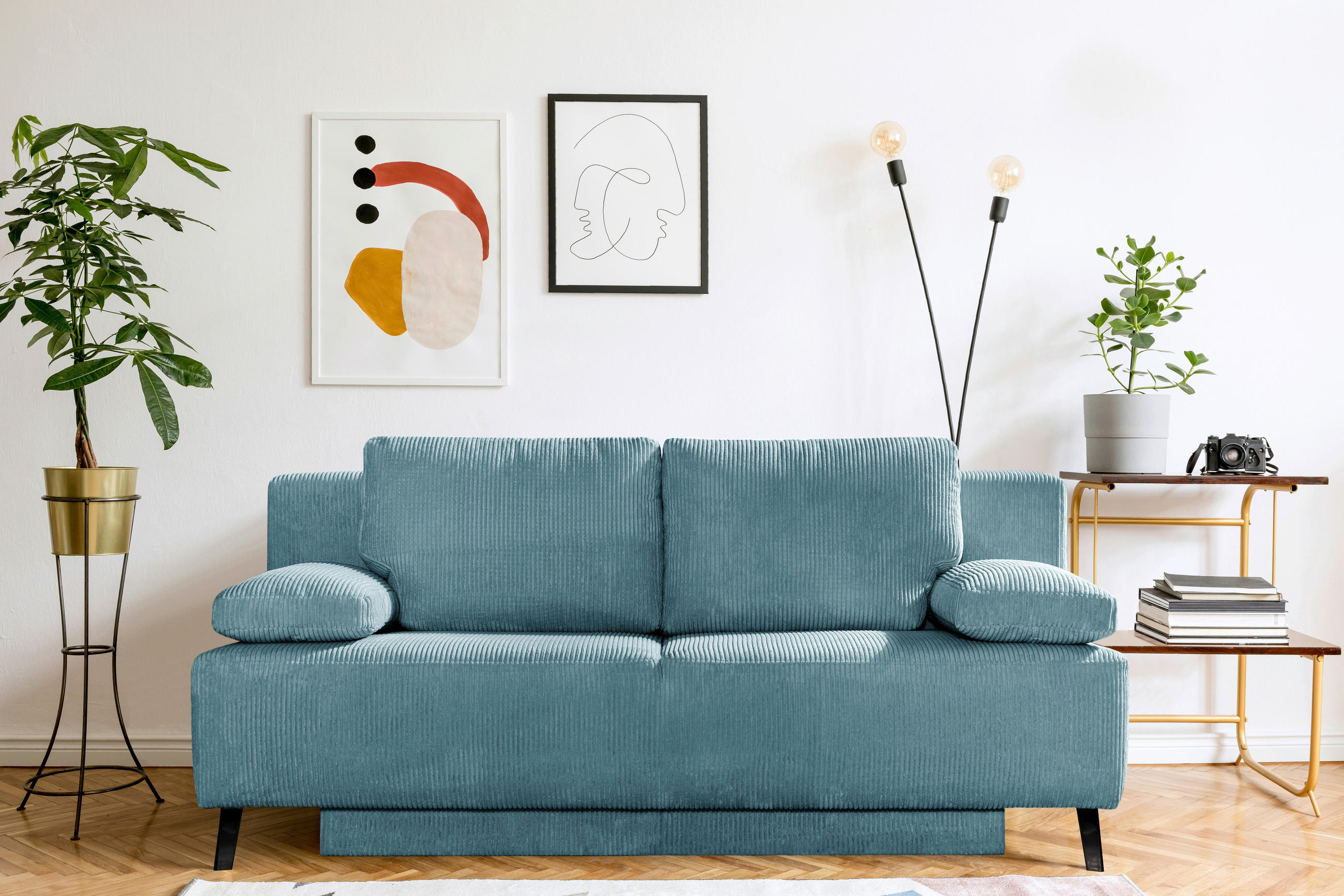 SCHLAFSOFA in Cord Türkis  - Türkis/Schwarz, Modern, Textil/Metall (197/92/88cm) - Novel
