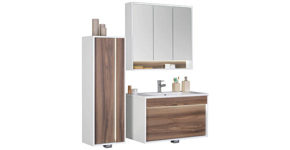 BADEZIMMER 90 cm  - Nussbaumfarben/Weiß, KONVENTIONELL, Glas/Holzwerkstoff (90cm) - Voleo