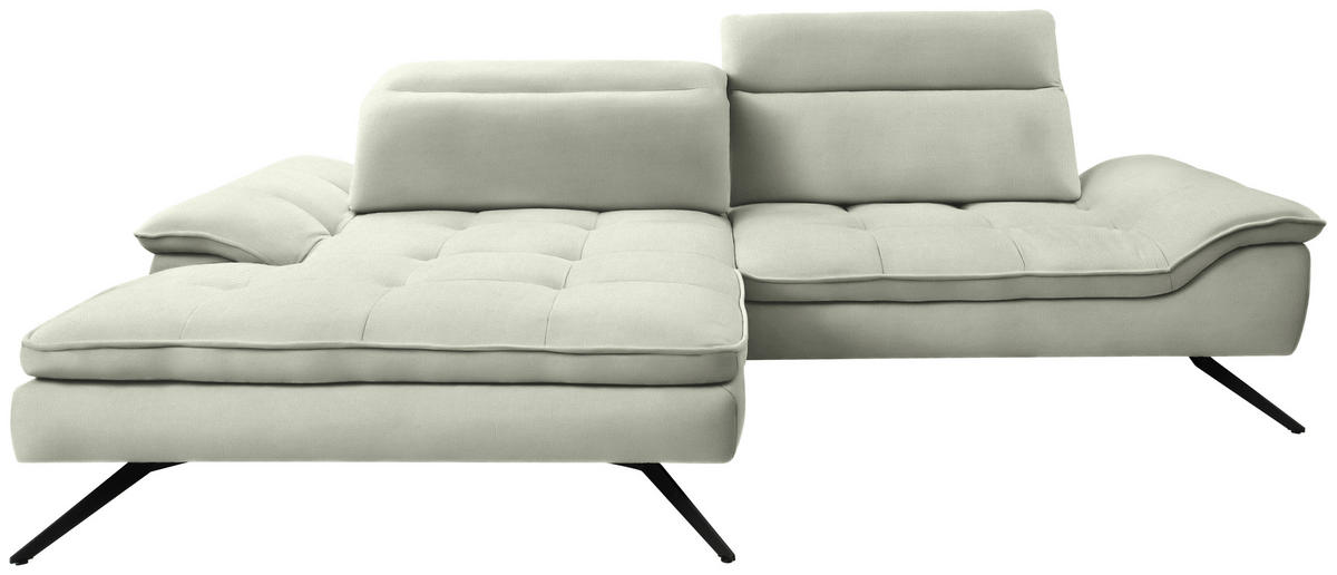 ECKSOFA in Webstoff Weiß  179-202/288 cm  - Schwarz/Weiß, Design, Textil/Metall (179-202/288cm) - Stylife