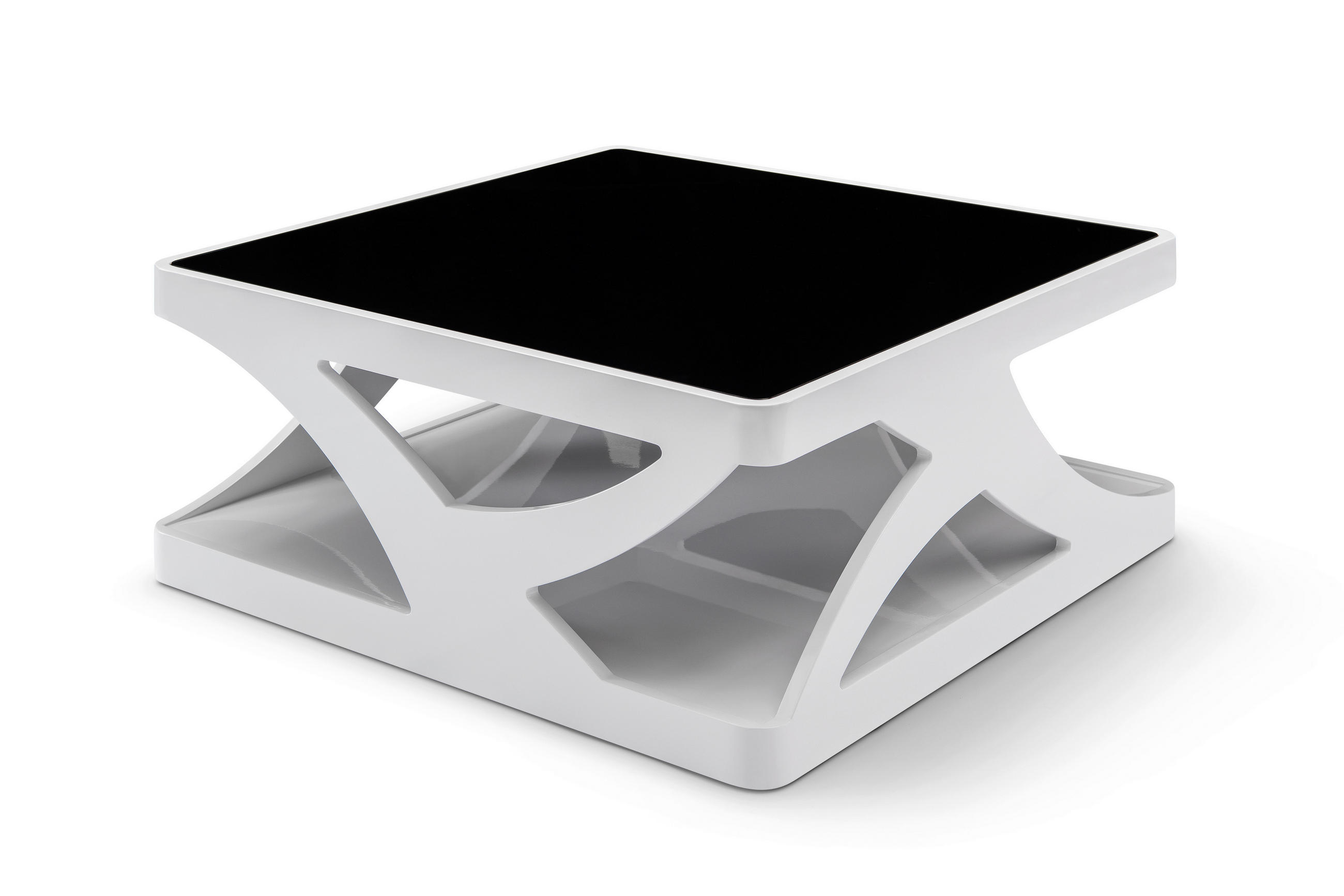 COUCHTISCH in Glas, Holzwerkstoff 90/90/38 cm  - Weiß Hochglanz/Schwarz, Design, Glas/Holzwerkstoff (90/90/38cm) - Livetastic