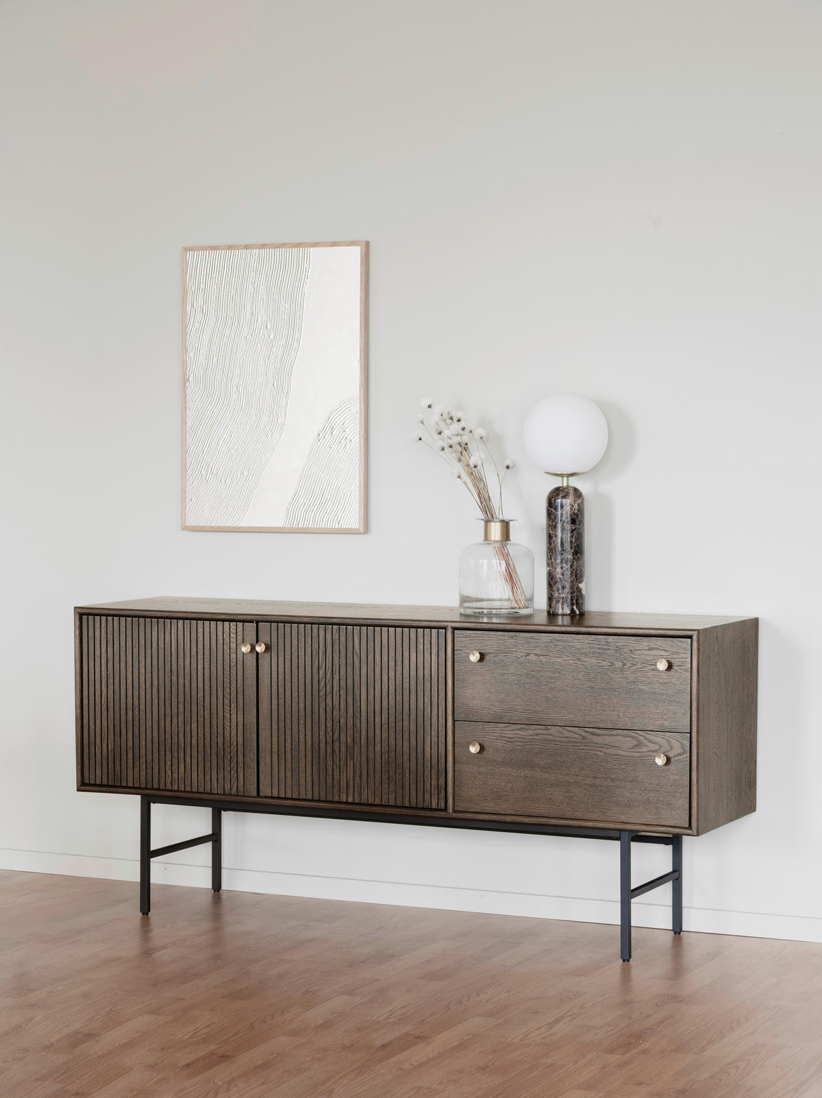 SIDEBOARD 160/75/42 cm  - svart/mörkbrun, Design, metall/trä (160/75/42cm) - Rowico