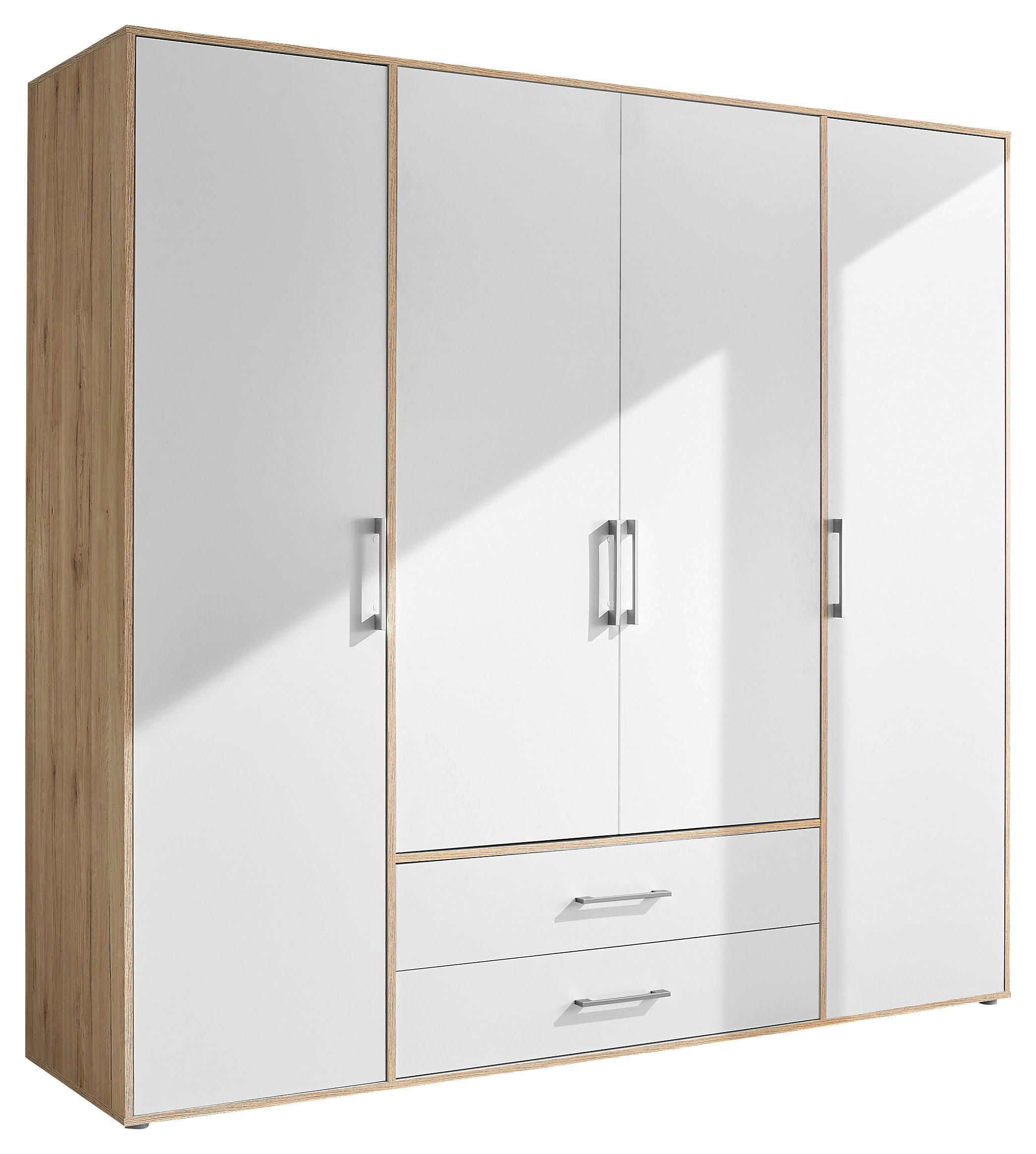 KLEIDERSCHRANK 206/195/60 cm,  in Weiß, Eiche Artisan, 4-türig  - Alufarben/Weiß, Basics, Holzwerkstoff/Kunststoff (206/195/60cm)