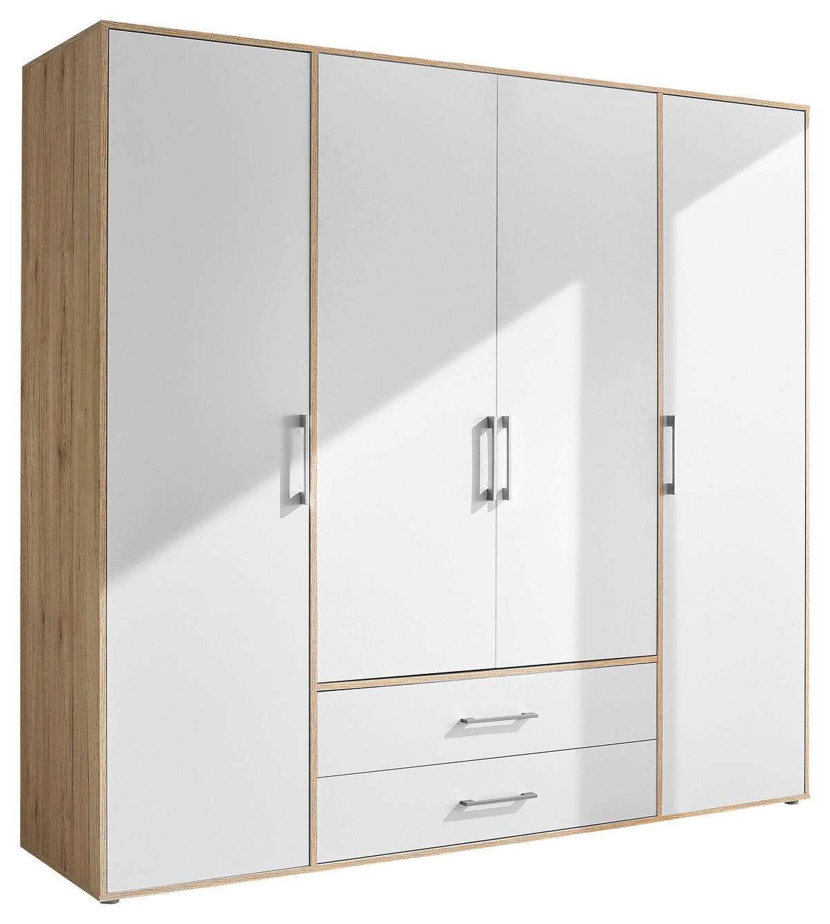 KLEIDERSCHRANK 206/195/60 cm,  in Weiß, Eiche Artisan, 4-türig  - Alufarben/Weiß, Basics, Holzwerkstoff/Kunststoff (206/195/60cm)