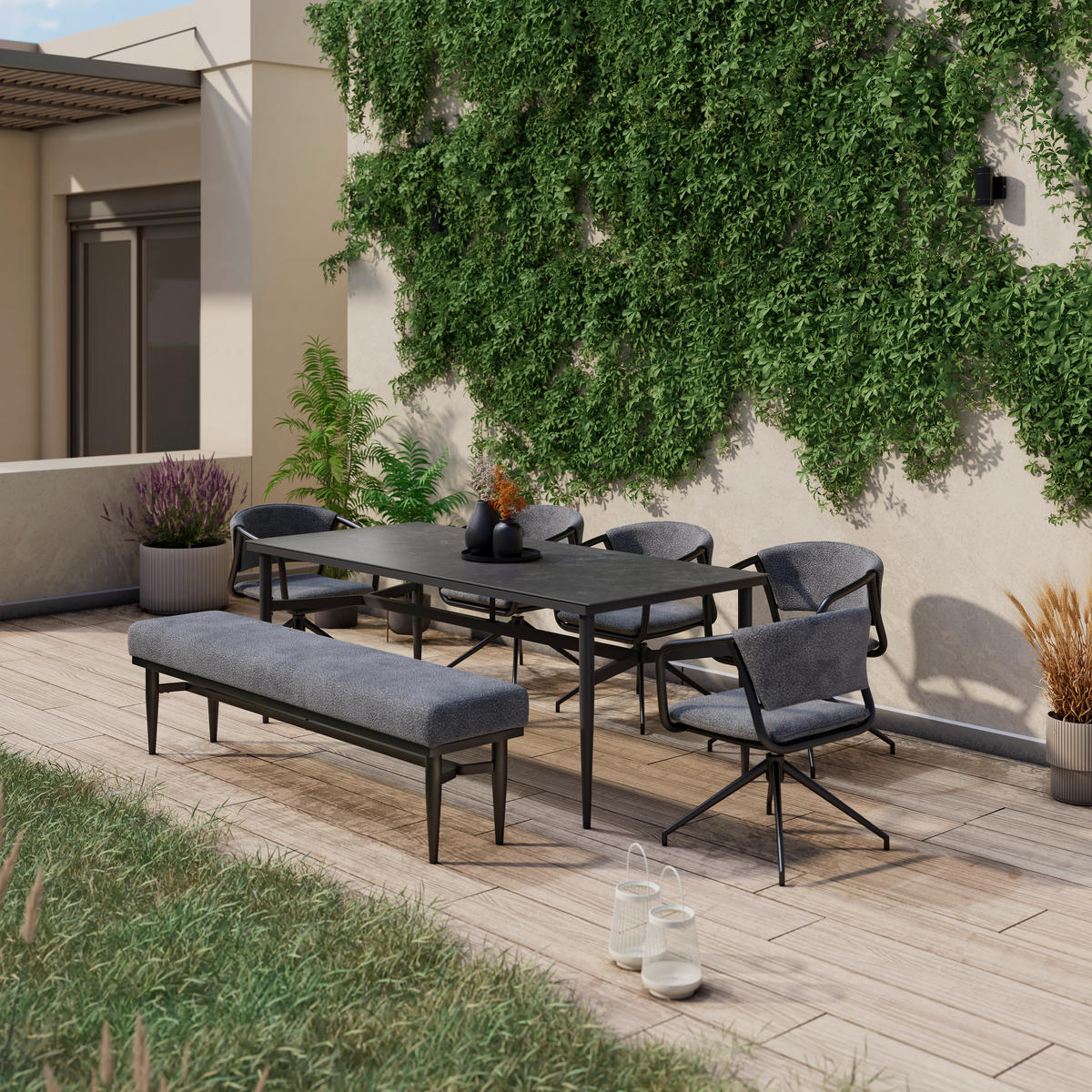 GARTENSESSEL Aluminium, Edelstahl Anthrazit, Hellgrau  - Anthrazit/Hellgrau, MODERN, Textil/Metall (62/74.5/53.5cm) - Amatio