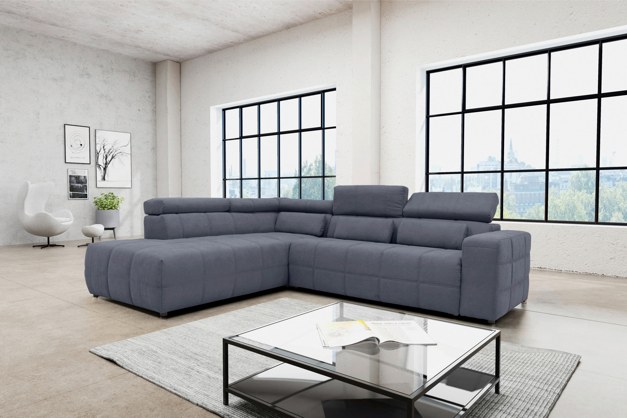 ECKSOFA Dunkelgrau Mikrofaser - Dunkelgrau/Schwarz, Design, Kunststoff/Textil (228/275cm) - MID.YOU