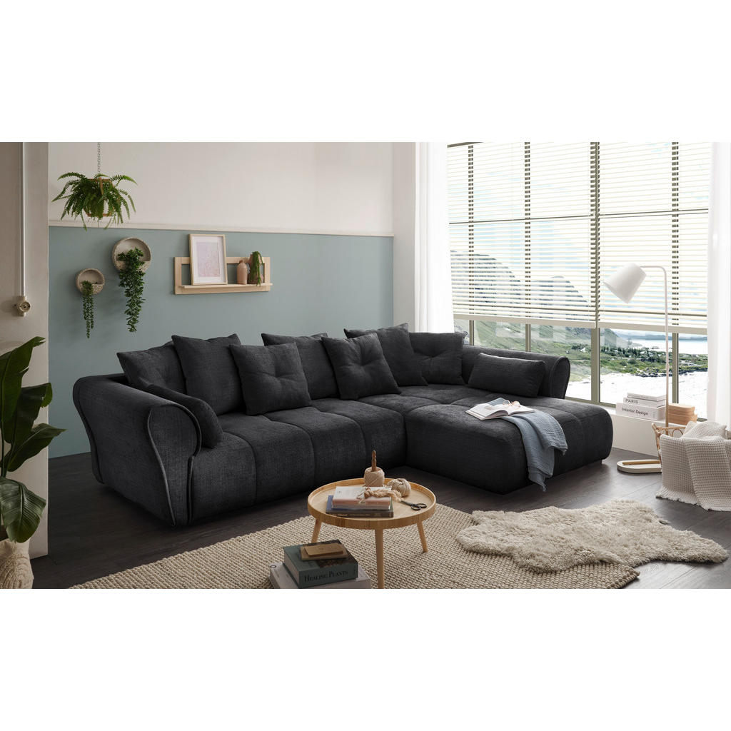 Thumbnail - Mid.you Ecksofa, Schwarz, Textil, 3-Sitzer, Füllung: Schaumstoffflocken,Schaumstoffflocken, seitenverkehrt montierbar, L...