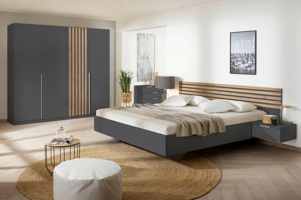 POSTEL S NOČNÍMI STOLKY, 180/200 cm, šedá - šedá, Moderní, kompozitní dřevo (180/200cm) - Rauch Möbel