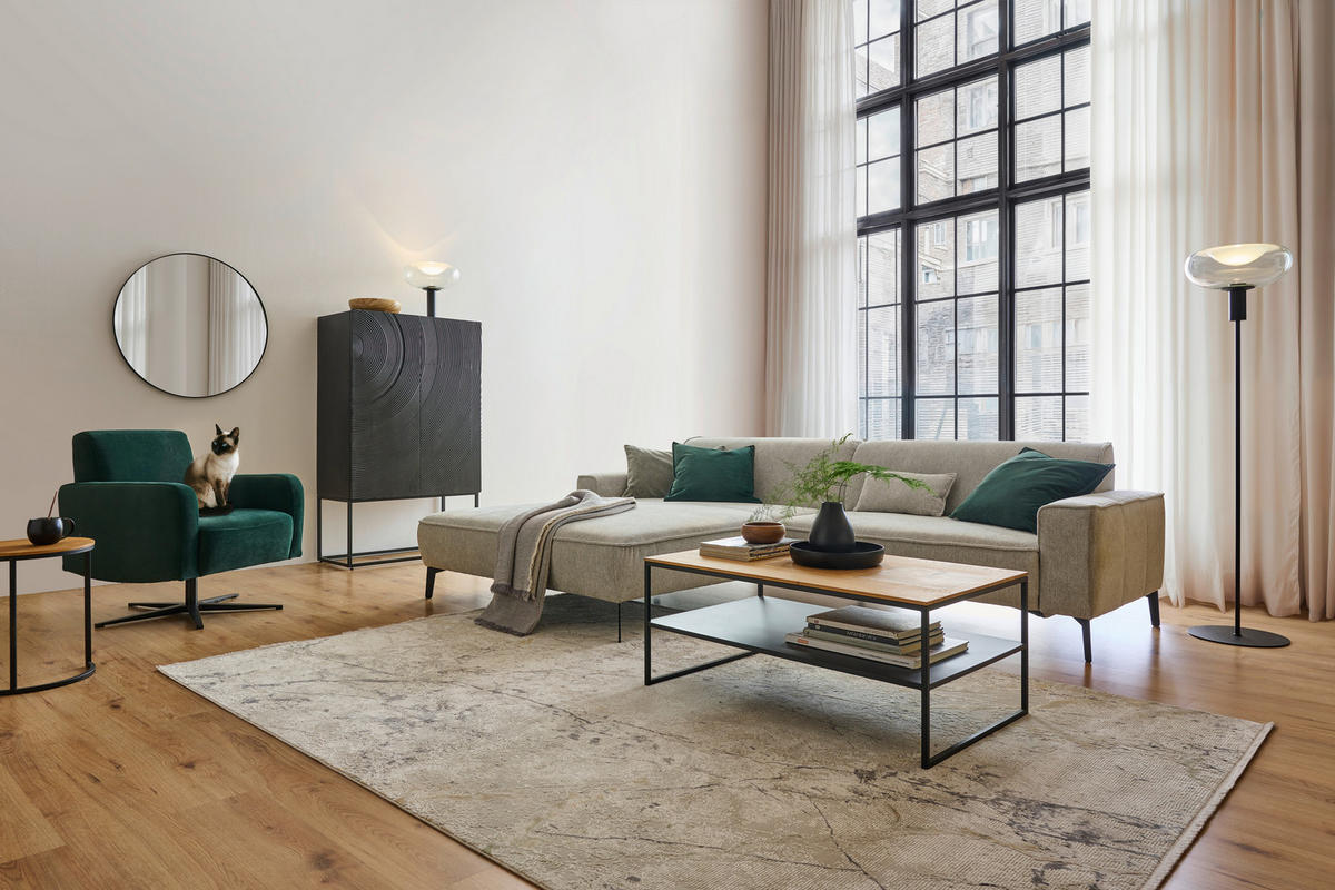ECKSOFA in Flachgewebe Hellgrau  - Hellgrau/Schwarz, Design, Textil/Metall (190/285cm) - Johann Jakob