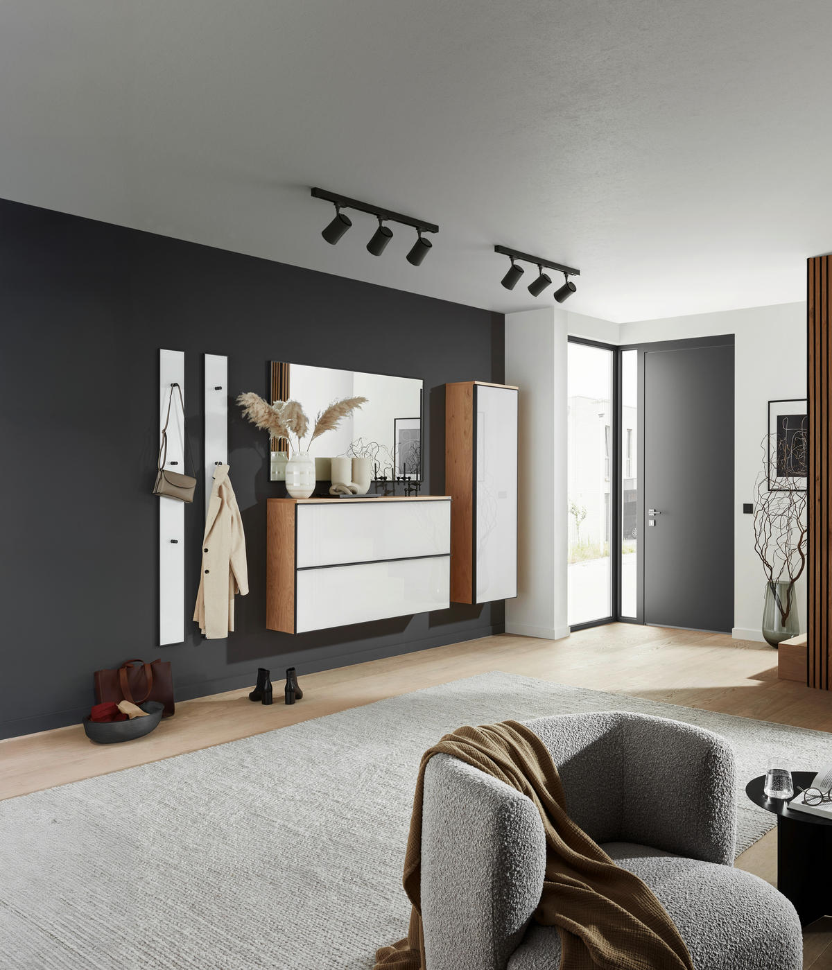 SCHUHKIPPER  in 140/83/31 cm  - Weiss/Eichefarben, Design, Glas/Holz (140/83/31cm) - Dieter Knoll