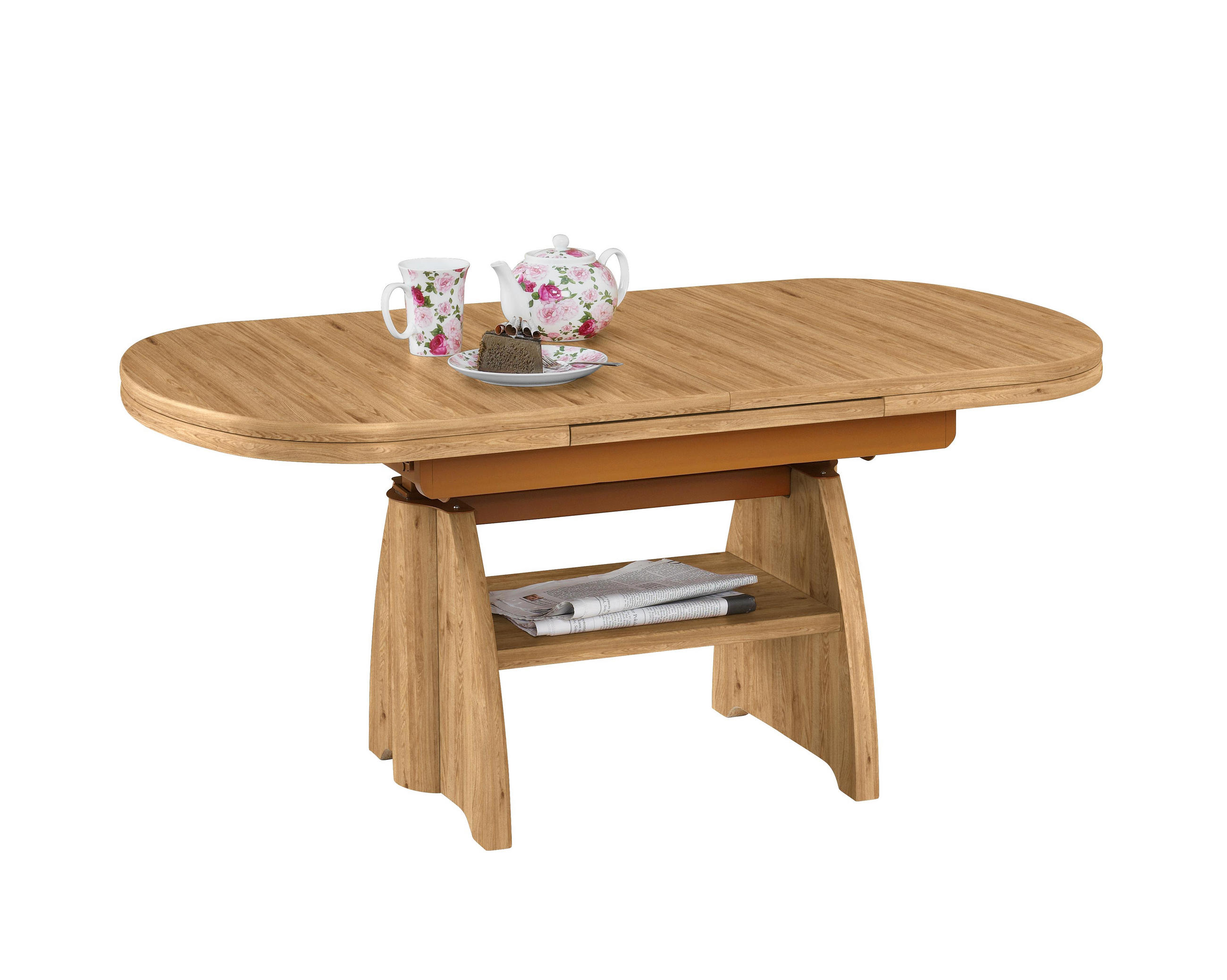 Couchtisch in Metall, Holzwerkstoff 125(165,5)/71/56-75 cm