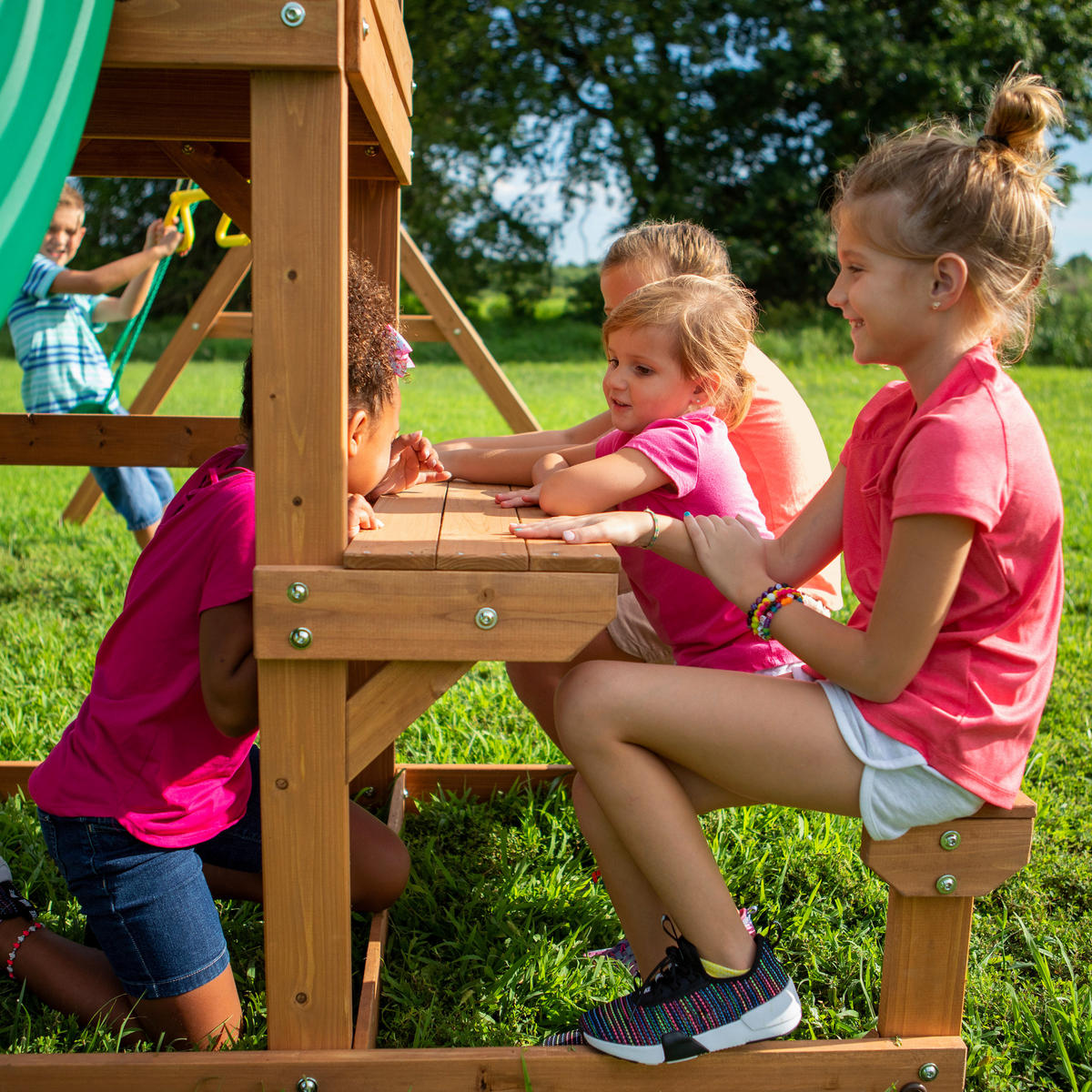 SPIELTURM BACKYARD BELMONT 220/290/540 cm  - Dunkelgrün/Gelb, KONVENTIONELL, Holz (220/290/540cm) - Ambia Garden