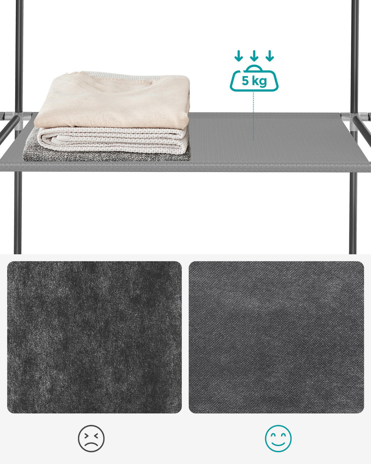 STOFFSCHRANK Dunkelgrau  - Dunkelgrau, Basics, Textil/Metall (127/176/45cm)