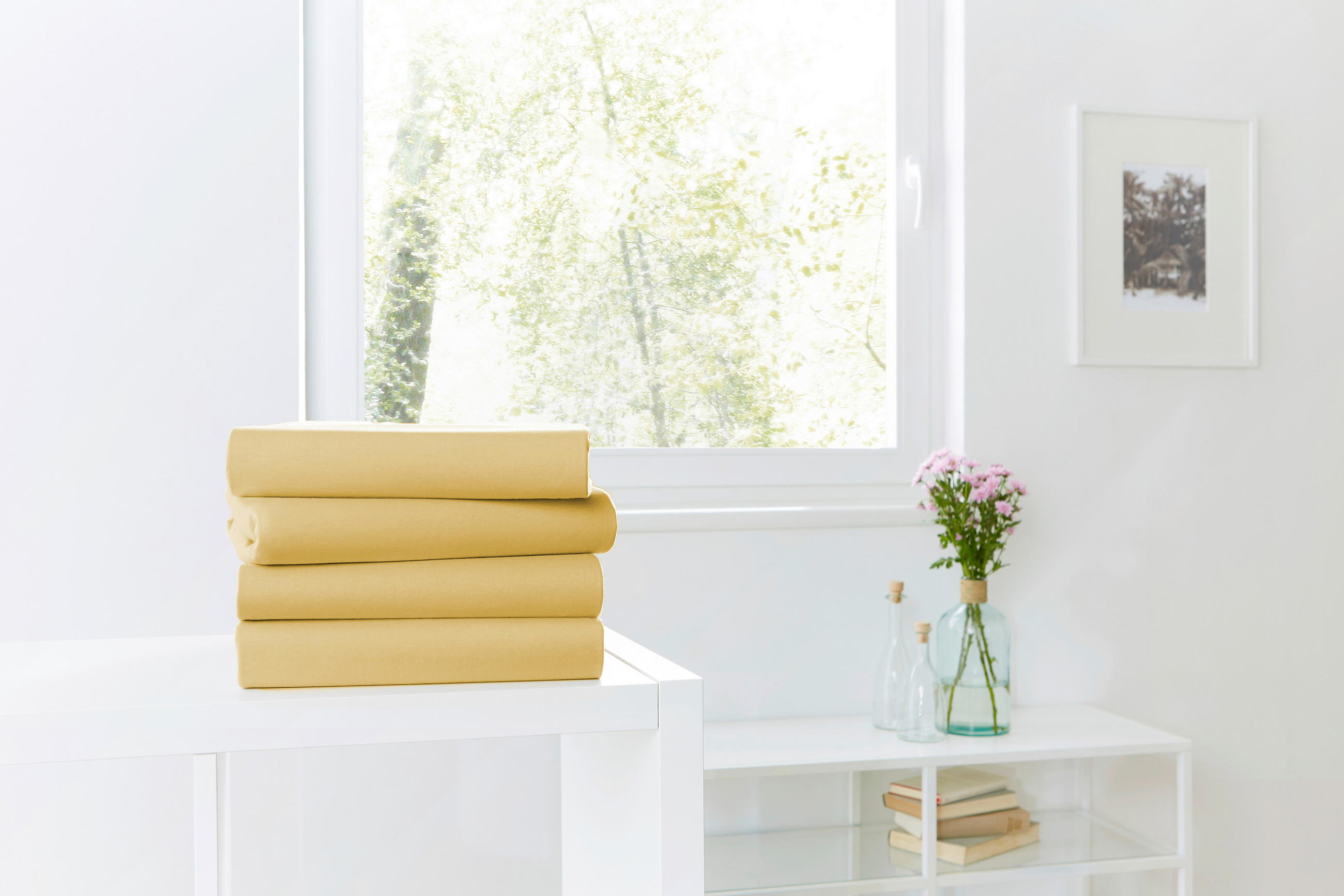 SPANNLEINTUCH 100/200 cm Jersey  - Senfgelb, Basics, Textil (100/200cm)