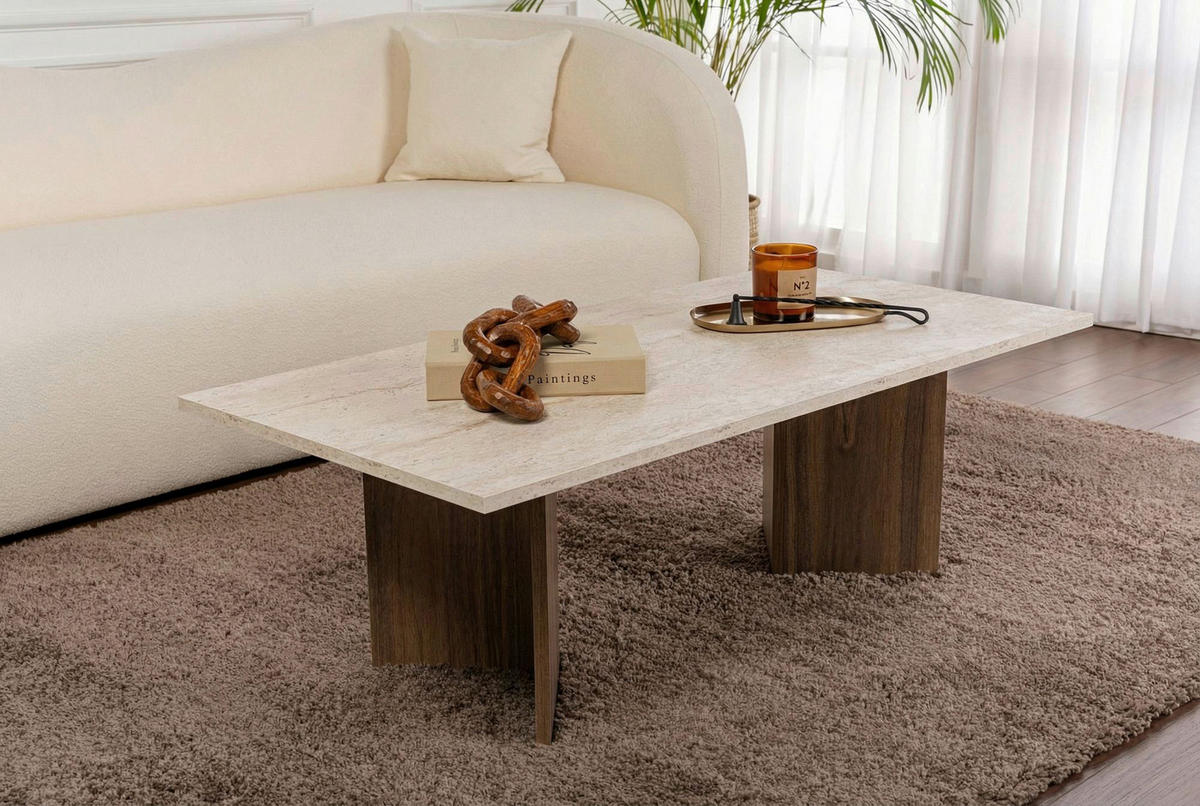 COUCHTISCH rechteckig Creme, Walnussfarben  - Walnussfarben/Creme, Design, Holzwerkstoff (119cm) - MID.YOU