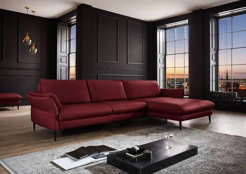 ECKSOFA in Echtleder Rot  - Rot/Schwarz, Design, Leder/Metall (334/172cm) - Valdera