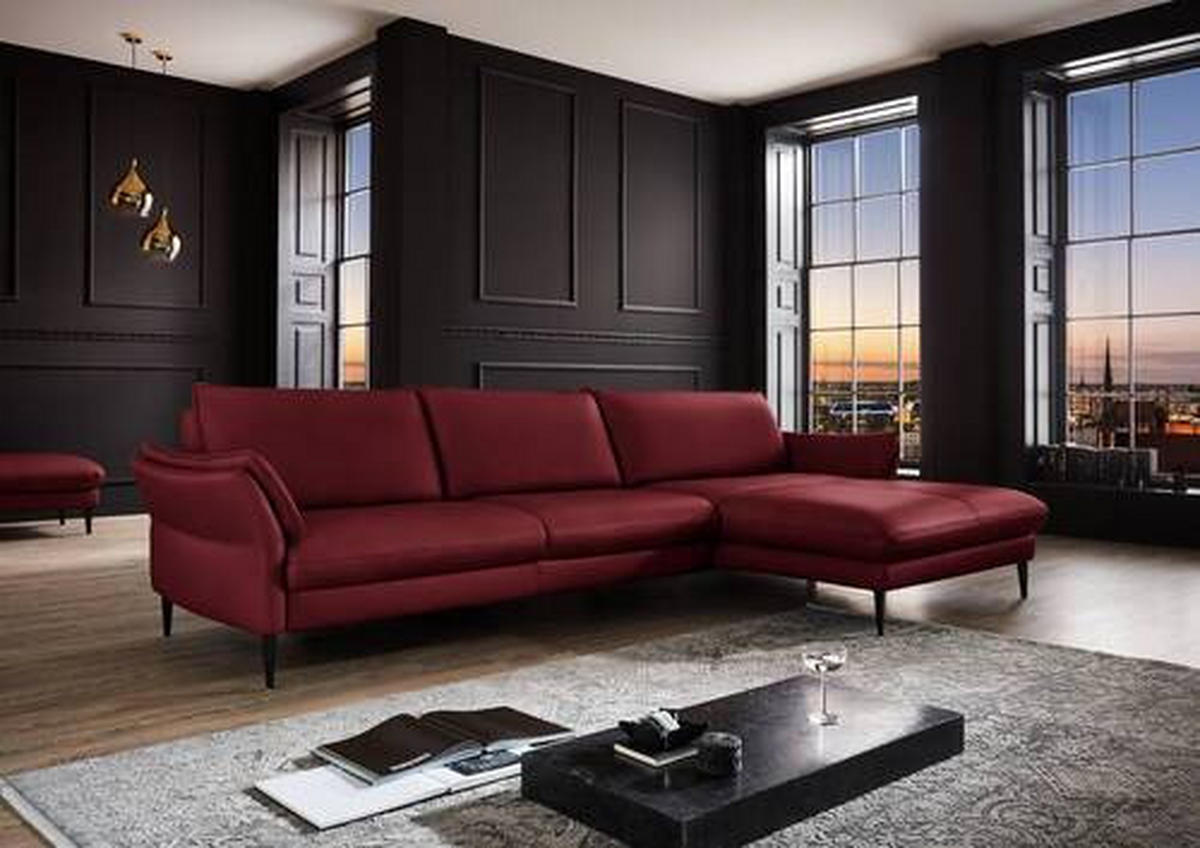 ECKSOFA in Echtleder Rot  - Rot/Schwarz, Design, Leder/Metall (334/172cm) - Valdera