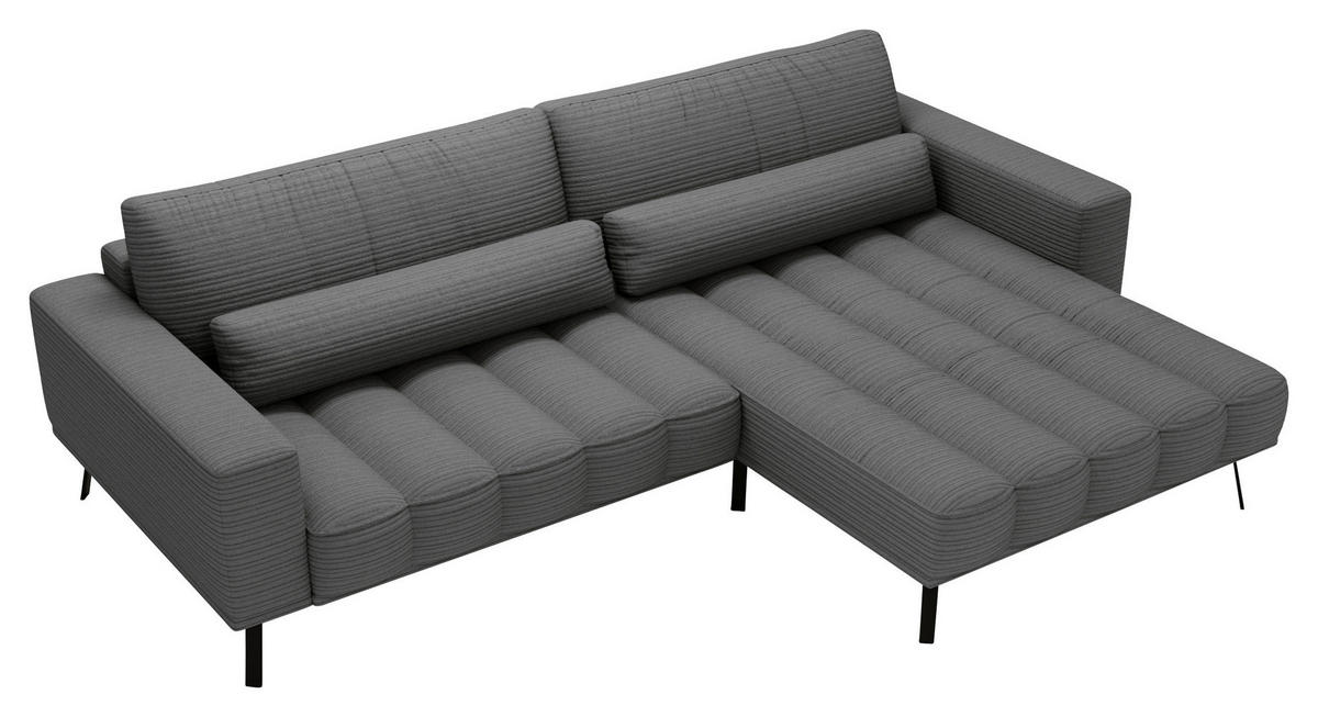 ECKSOFA in Cord Anthrazit  291/204 cm  - Anthrazit/Schwarz, Design, Textil/Metall (291/204cm) - Lomoco