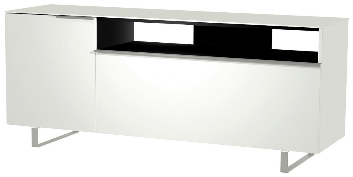 LOWBOARD  in 160/66/45 cm  - Weiss/Alufarben, Design, Glas/Holzwerkstoff (160/66/45cm) - Moderano