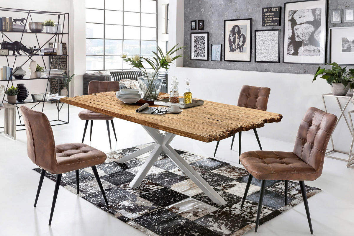 ESSTISCH 200/100/79 cm Echtholz  Holz, Metall rechteckig Naturfarben, Silberfarben  - Silberfarben/Naturfarben, MODERN, Holz/Metall (200/100/79cm) - MID.YOU