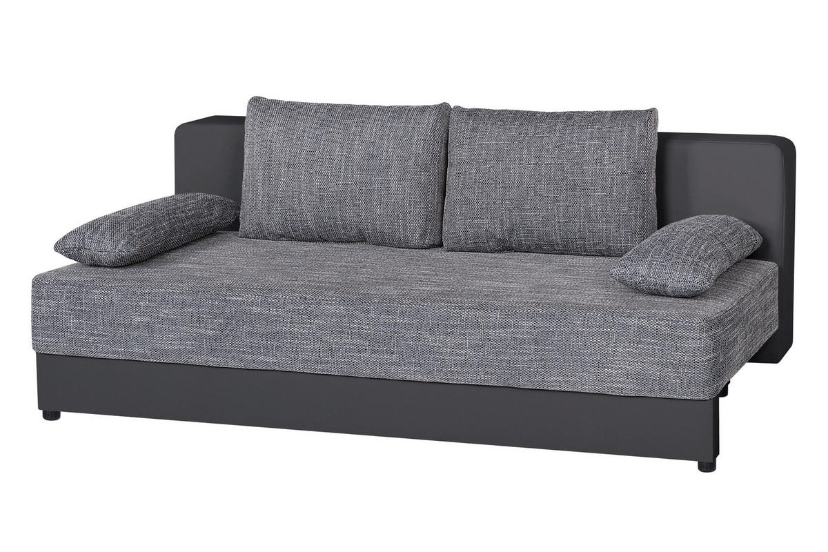SCHLAFSOFA  mit Schlafen auf Sitzhöhe Lederlook, Webstoff Grau  - Schwarz/Grau, Design, Kunststoff/Textil (200/90/103cm) - P & B