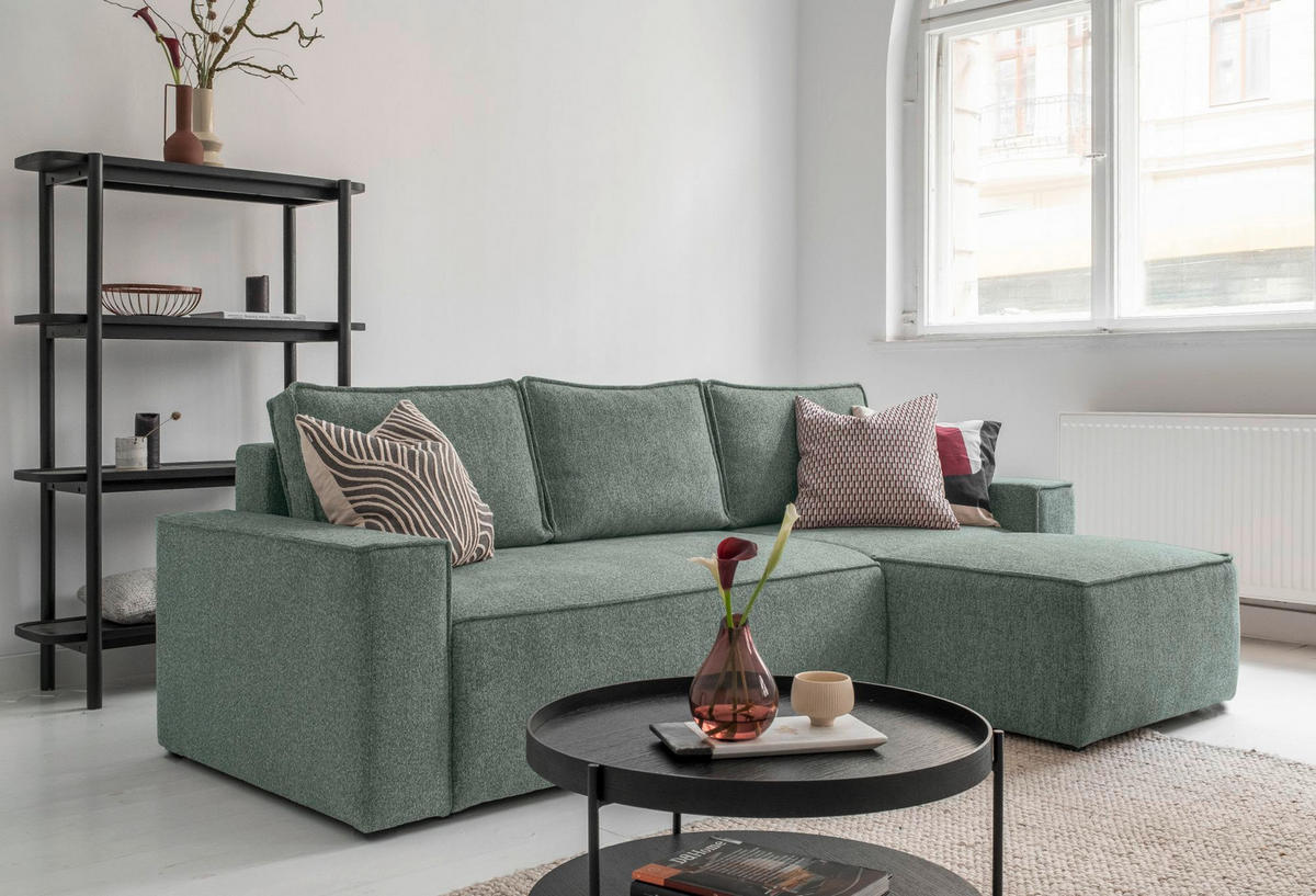 KUTNA GARNITURA tekstil  zelena   - bijela/siva, Design, tekstil/plastika (250/156cm) - MID.YOU