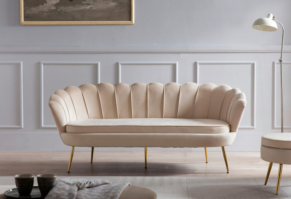 3-SITZER-SOFA in Samt Beige  - Beige/Goldfarben, MODERN, Textil/Metall (180/78/76cm) - Livetastic
