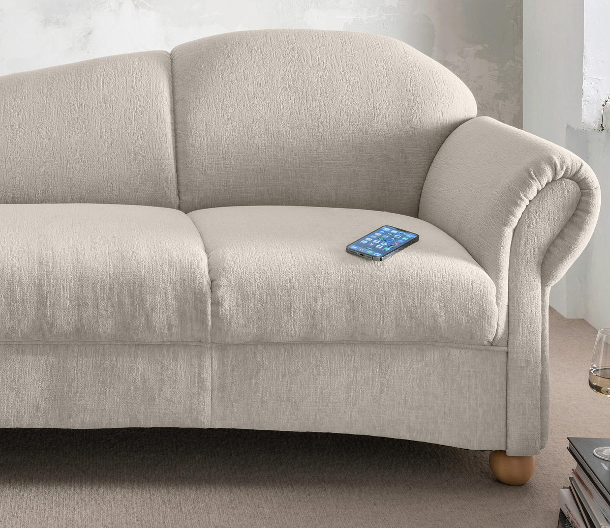 OTTOMANE in Mikrofaser Weiss  - Wildeiche/Weiss, Konventionell, Holz/Textil (190/84/86cm) - Livetastic
