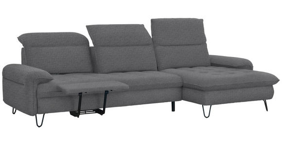 ECKSOFA in Flachgewebe Grau  - Schwarz/Grau, LIFESTYLE, Textil/Metall (310/180cm) - Valnatura