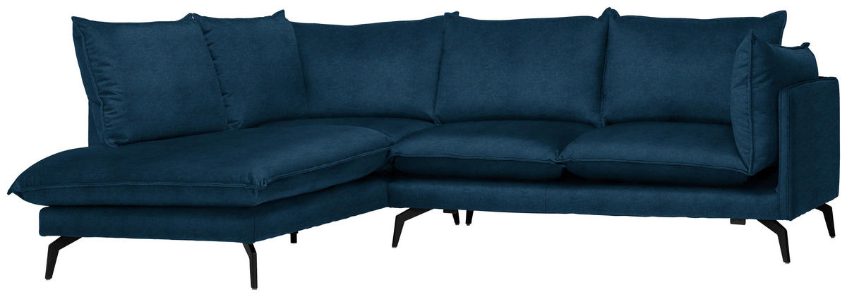 ECKSOFA in Samt Dunkelblau  200/241 cm  - Schwarz/Dunkelblau, Design, Textil/Metall (200/241cm) - Carryhome