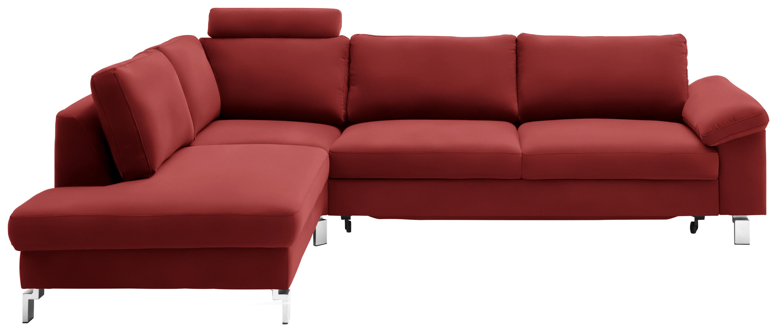 ECKSOFA in Echtleder Rot  - Chromfarben/Rot, Design, Leder/Metall (200/281cm) - Pure Home Lifestyle