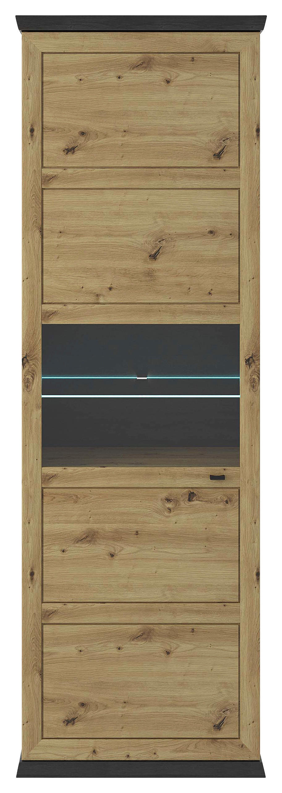 VITRINE in Dunkelgrau, Eiche Artisan - Dunkelgrau/Schwarz, Basics, Glas/Holzwerkstoff (69,6/209,4/43cm) - Hom`in