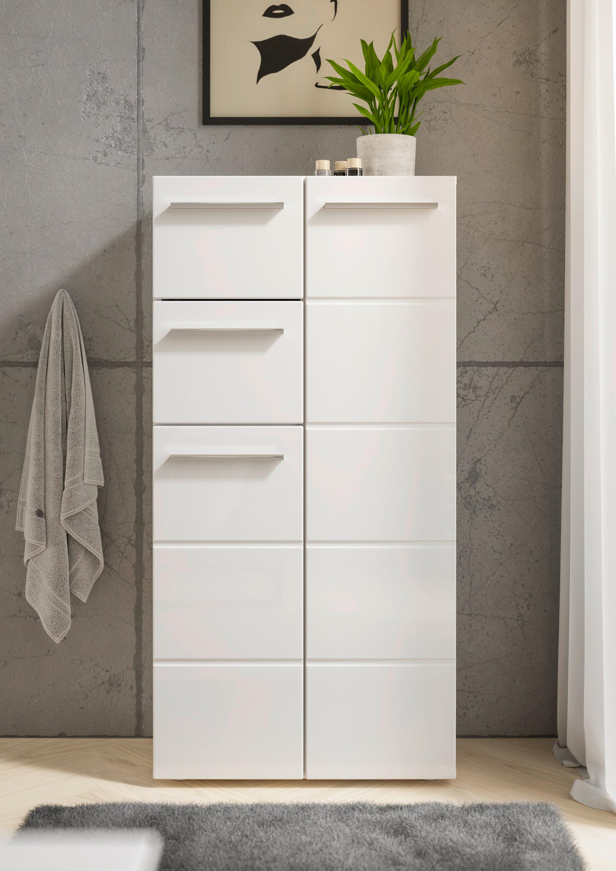 MIDISCHRANK 60/121/31 cm  - Weiss Hochglanz/Chromfarben, Modern, Holzwerkstoff/Kunststoff (60/121/31cm) - MID.YOU