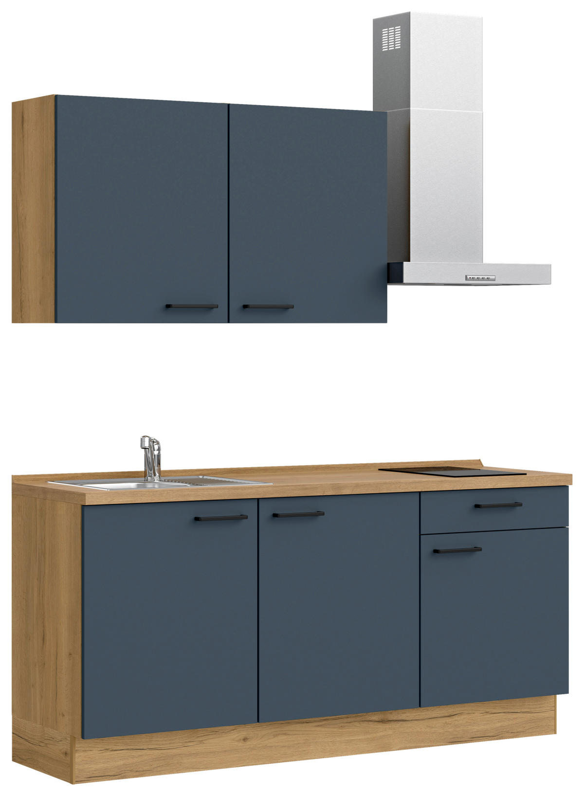 KÜCHENBLOCK 180 cm   in Eichefarben, Dunkelblau  - Eichefarben/Schwarz, MODERN, Holzwerkstoff/Metall (180cm) - Nobilia