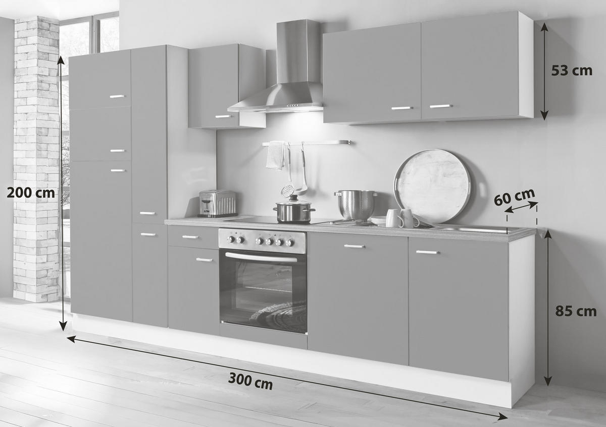 KÜCHENBLOCK 300 cm   in Graphitfarben, Weiß  - Silberfarben/Graphitfarben, KONVENTIONELL, Holzwerkstoff/Kunststoff (300cm) - Menke