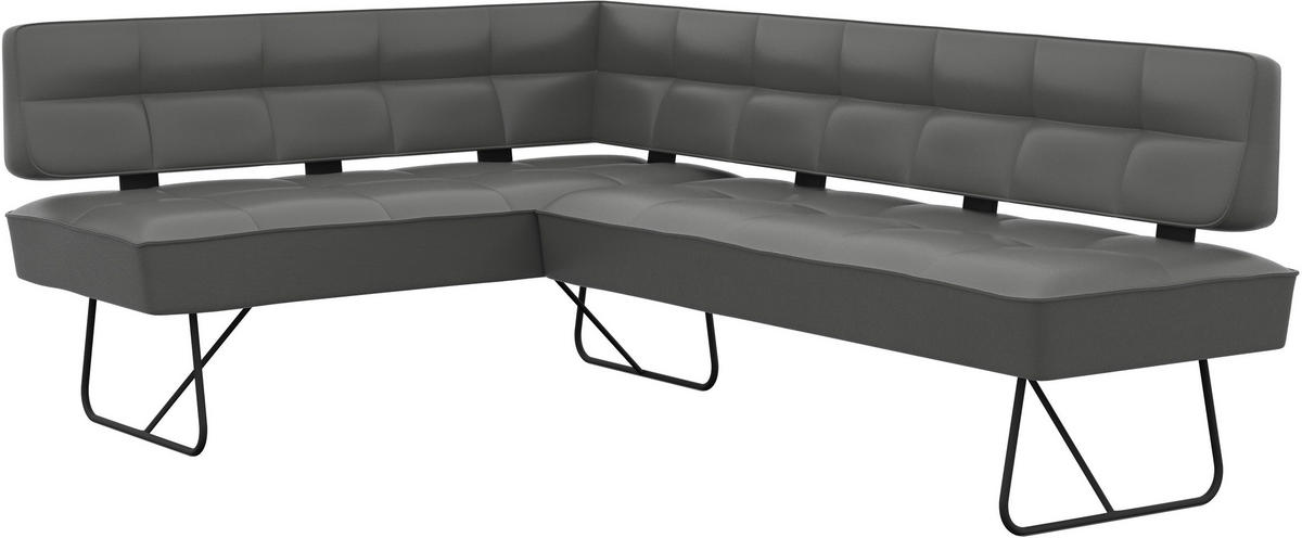 ECKBANK 165/207 cm Echtleder Dunkelgrau   - Dunkelgrau/Schwarz, Design, Leder/Metall (165/207cm) - Moderano