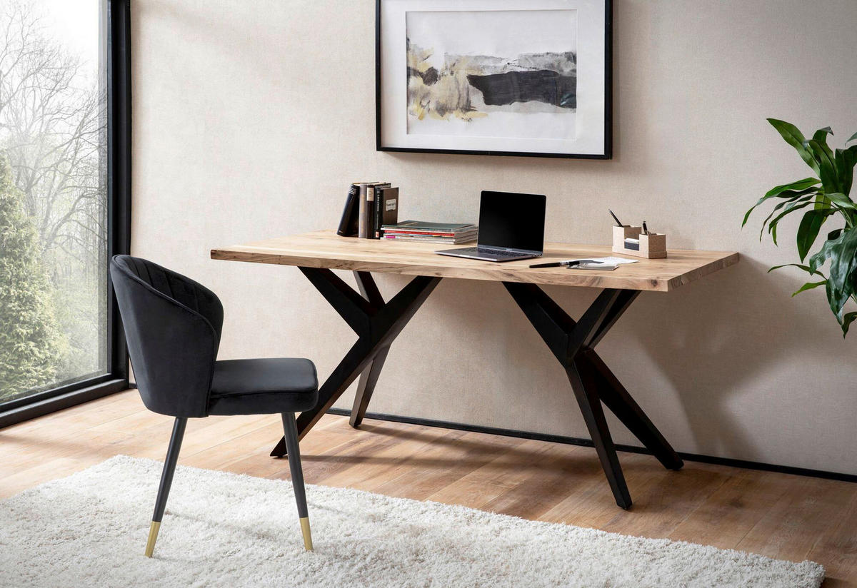 SCHREIBTISCH Akaziefarben  - Schwarz/Akaziefarben, Design, Holz/Metall (180/76/90cm) - Livetastic