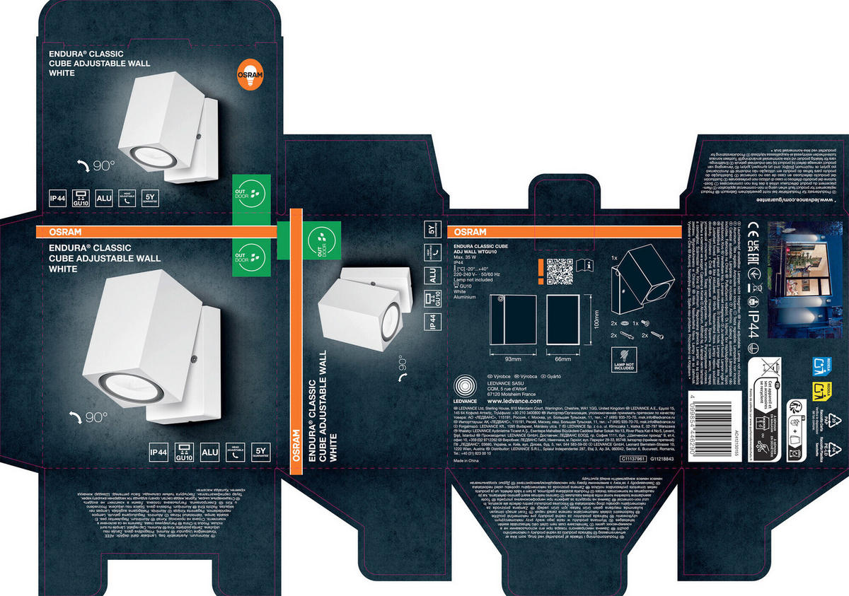 AUßENWANDLEUCHTE 6,6/9,3/10 cm   - Weiß, Basics, Metall (6,6/9,3/10cm) - Osram
