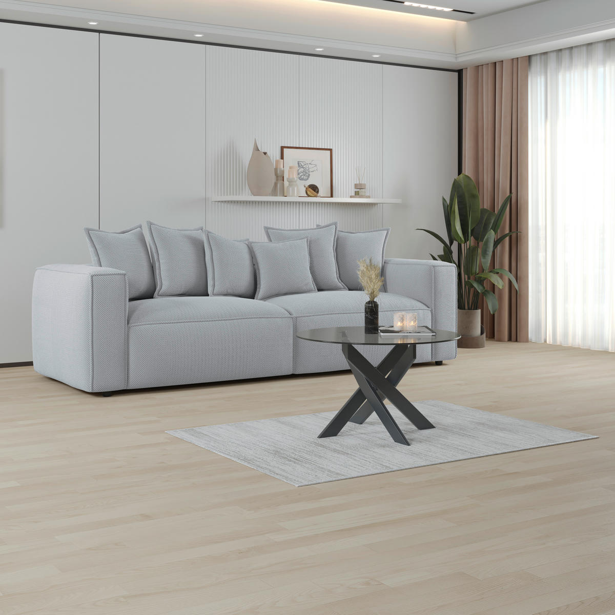 BIGSOFA in Mikrofaser Hellgrau  - Hellgrau/Schwarz, Modern, Textil (280/72/109cm) - MID.YOU