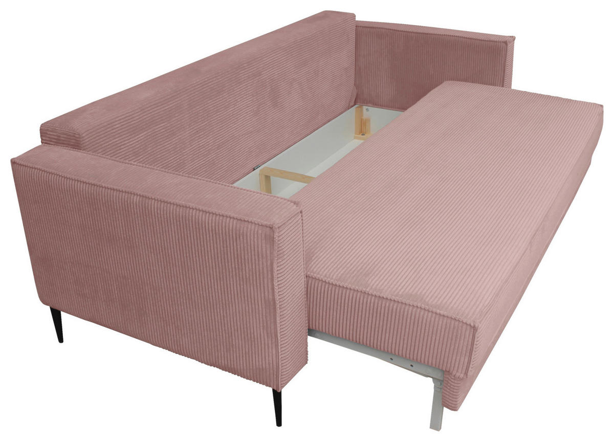 SCHLAFSOFA  mit Liegefunktion, Rücken echt, haustierfreundlicher Bezug Cord Rosa  - Schwarz/Rosa, KONVENTIONELL, Textil/Metall (222/93/98cm) - Carryhome