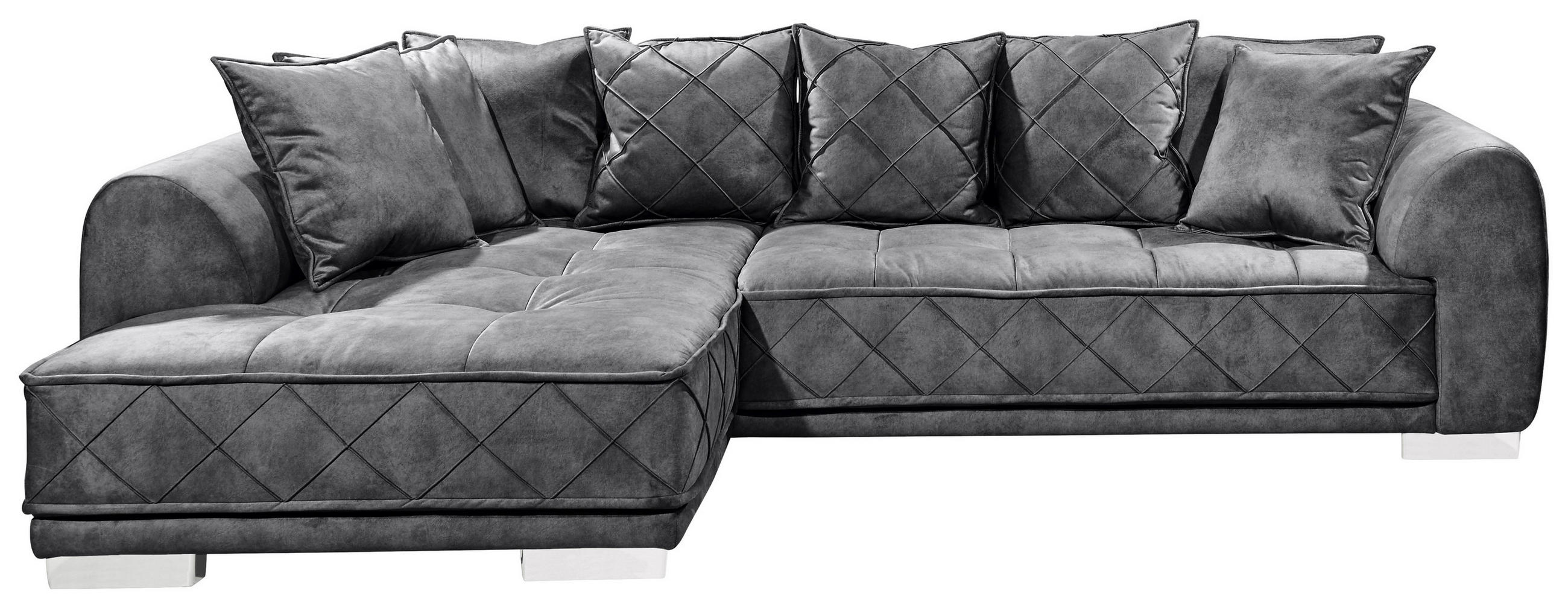 ECKSOFA in Mikrovelours Anthrazit - Anthrazit/Silberfarben, Basics, Holzwerkstoff/Kunststoff (319/194cm) - MID.YOU
