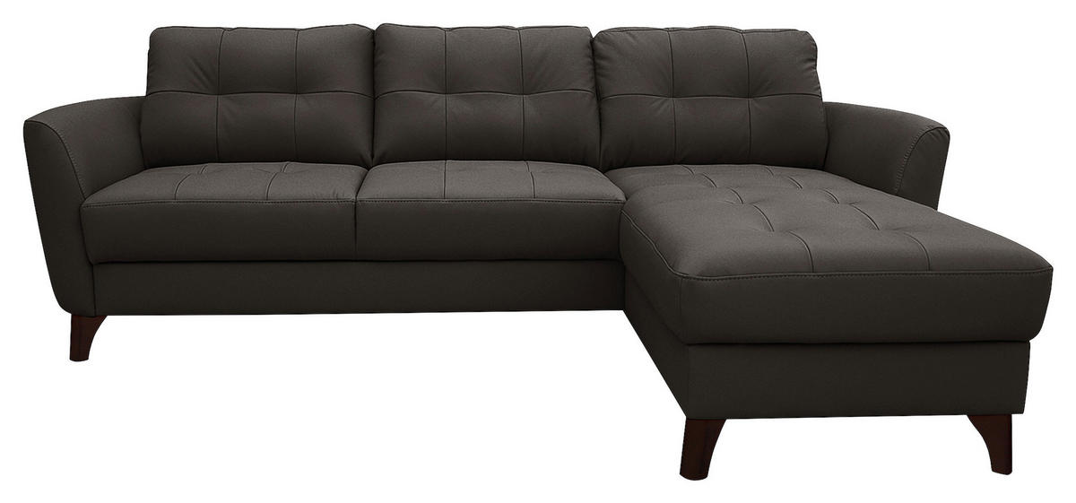 ECKSOFA Dunkelbraun Echtleder Lederlook  - Dunkelbraun/Buchefarben, Design, Leder/Holz (238/168cm) - Livetastic