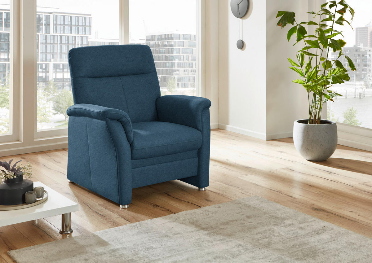 SESSEL Flachgewebe Blau  - Blau/Alufarben, Konventionell, Textil/Metall (90/100/89cm) - Beldomo Comfort
