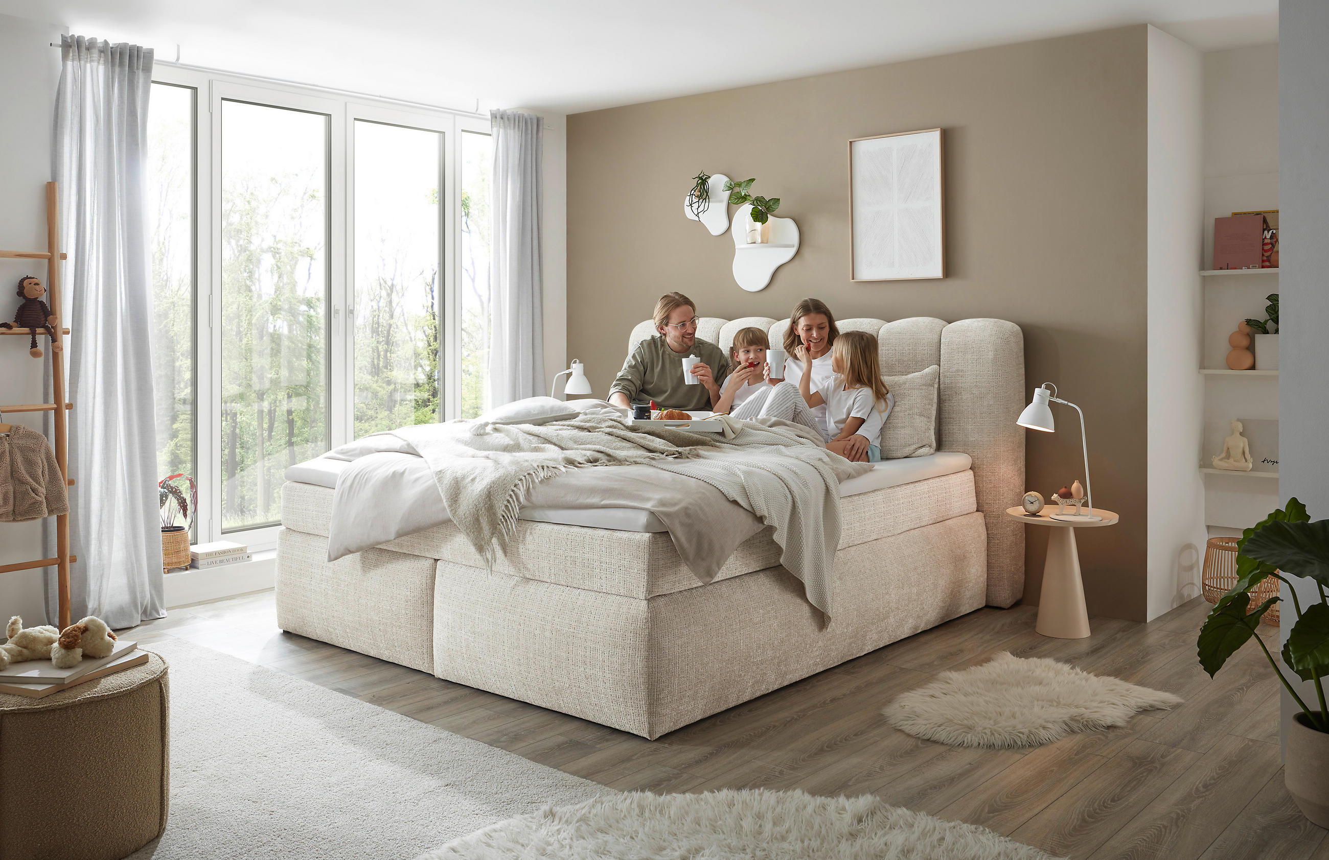 BOXSPRINGBETT 200/220 cm  in Creme  - Creme/Schwarz, LIFESTYLE, Holzwerkstoff/Kunststoff (200/220cm) - Boxxx