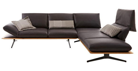 ECKSOFA in Echtleder Braun 282/205 cm - Beige/Schwarz, Design, Leder/Metall (282/205cm) - Dieter Knoll
