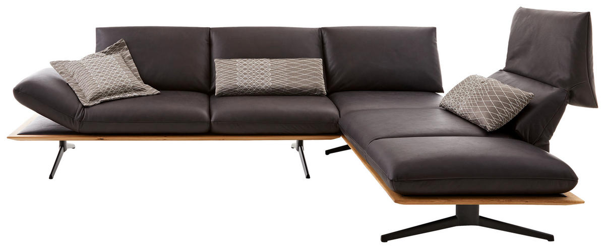 ECKSOFA in Echtleder Braun  - Beige/Schwarz, Design, Leder/Metall (282/205cm) - Dieter Knoll